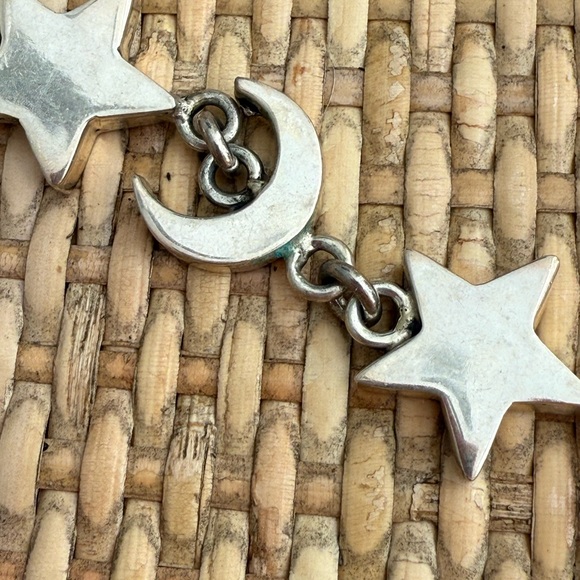 Vintage Silver Star & Moon Chunky Toggle Charm Bracelet - Picture 9 of 13